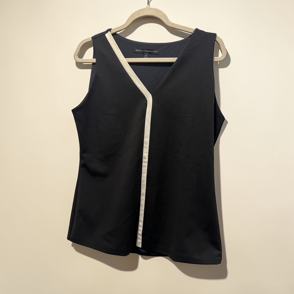 White House Black Market V-Neck Black and White Blouse